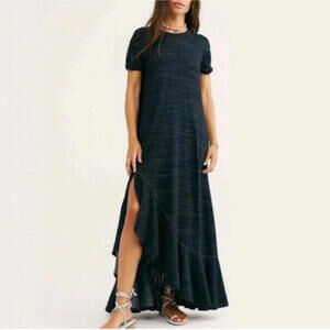 Free People Beach Size S Havana Tee Dress Flowy Slouchy Maxi Charcoal Gray Black